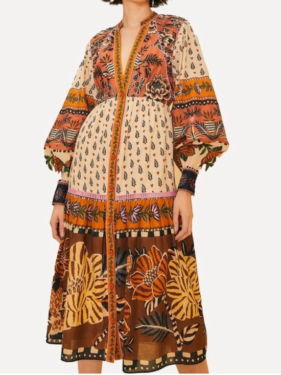 FARM Rio Dresses & Skirts - FARM Rio Ainika Floral Patchwork Tiered Boho Midi Dress Size: XS